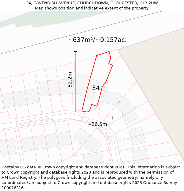 34, CAVENDISH AVENUE, CHURCHDOWN, GLOUCESTER, GL3 2HW: Plot and title map