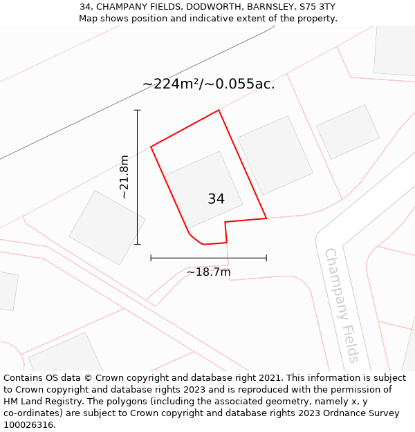 34, CHAMPANY FIELDS, DODWORTH, BARNSLEY, S75 3TY: Plot and title map