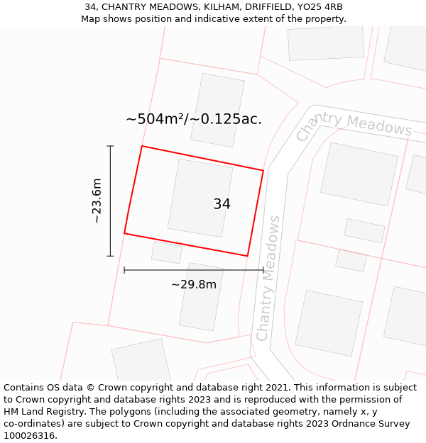 34, CHANTRY MEADOWS, KILHAM, DRIFFIELD, YO25 4RB: Plot and title map