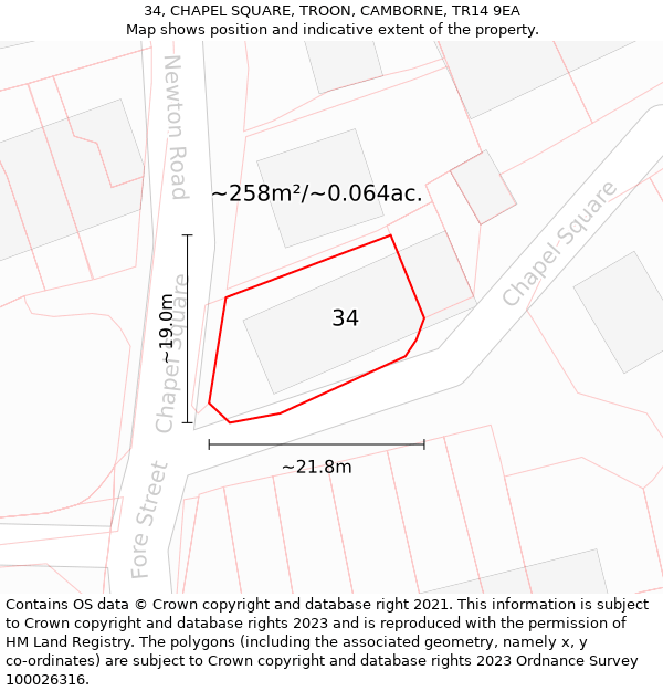 34, CHAPEL SQUARE, TROON, CAMBORNE, TR14 9EA: Plot and title map