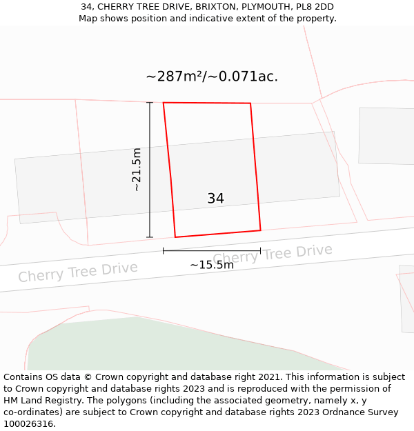 34, CHERRY TREE DRIVE, BRIXTON, PLYMOUTH, PL8 2DD: Plot and title map