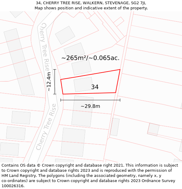 34, CHERRY TREE RISE, WALKERN, STEVENAGE, SG2 7JL: Plot and title map