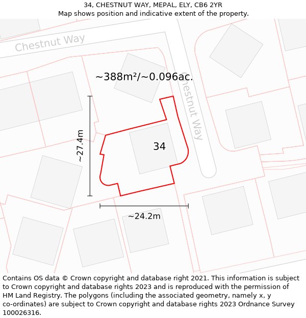 34, CHESTNUT WAY, MEPAL, ELY, CB6 2YR: Plot and title map