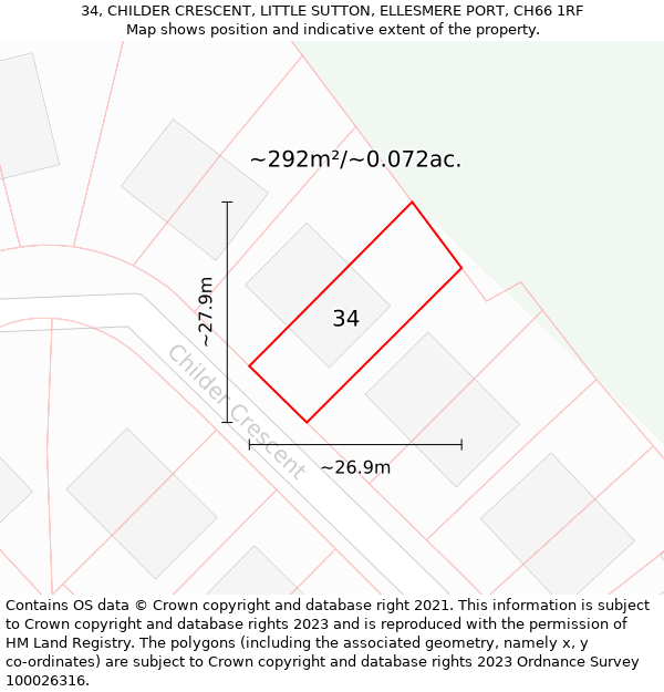 34, CHILDER CRESCENT, LITTLE SUTTON, ELLESMERE PORT, CH66 1RF: Plot and title map