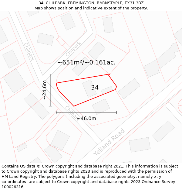 34, CHILPARK, FREMINGTON, BARNSTAPLE, EX31 3BZ: Plot and title map