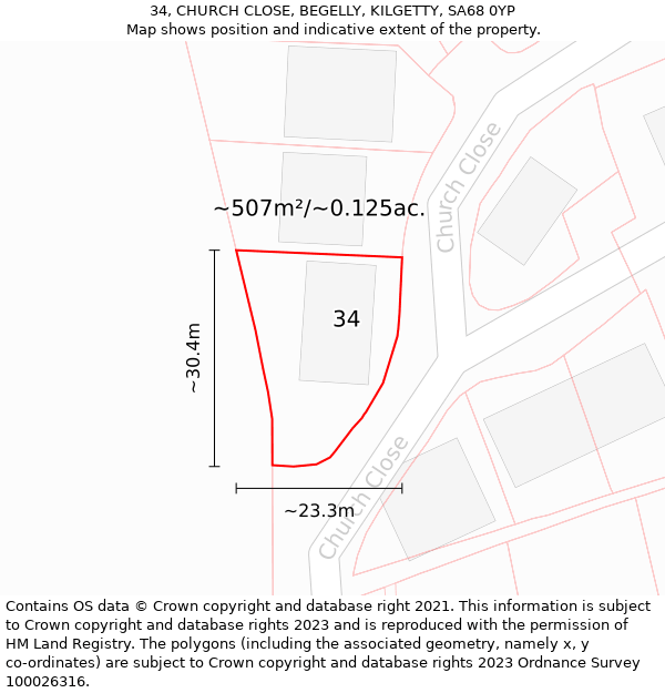 34, CHURCH CLOSE, BEGELLY, KILGETTY, SA68 0YP: Plot and title map