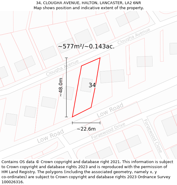 34, CLOUGHA AVENUE, HALTON, LANCASTER, LA2 6NR: Plot and title map