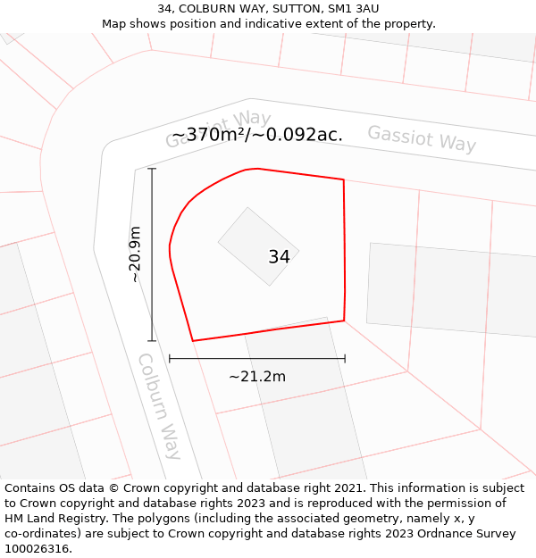 34, COLBURN WAY, SUTTON, SM1 3AU: Plot and title map