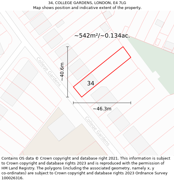 34, COLLEGE GARDENS, LONDON, E4 7LG: Plot and title map