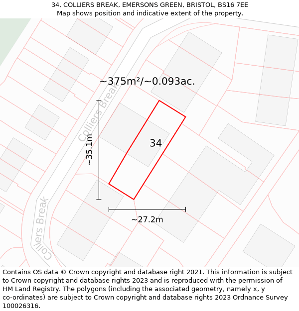 34, COLLIERS BREAK, EMERSONS GREEN, BRISTOL, BS16 7EE: Plot and title map