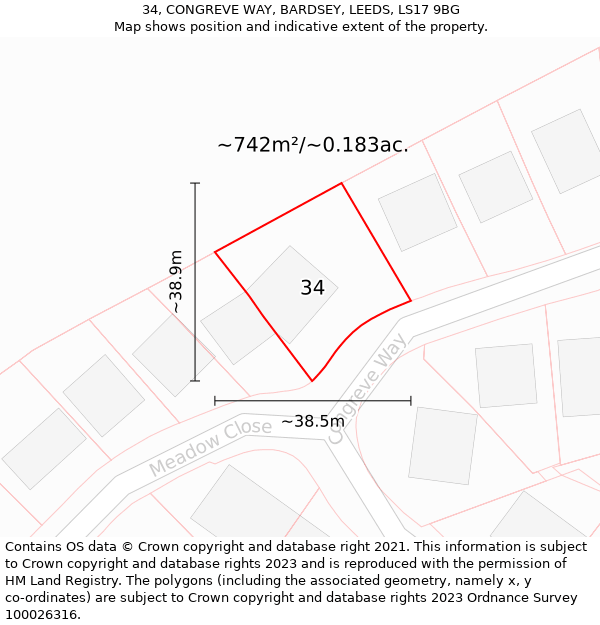 34, CONGREVE WAY, BARDSEY, LEEDS, LS17 9BG: Plot and title map