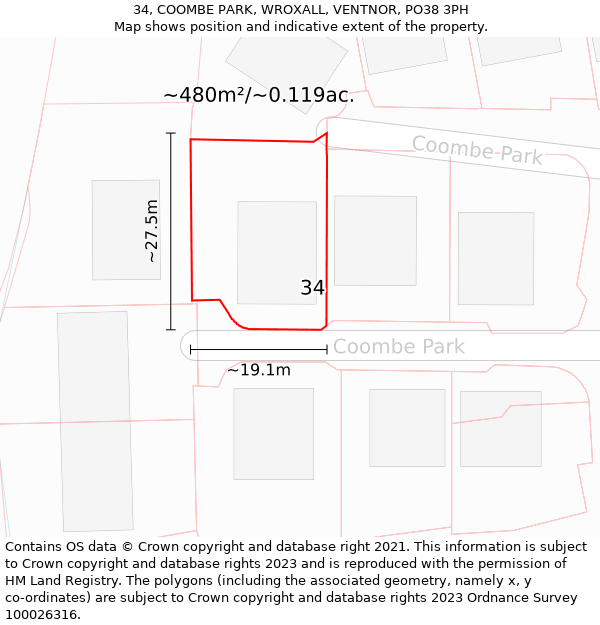 34, COOMBE PARK, WROXALL, VENTNOR, PO38 3PH: Plot and title map