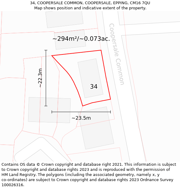 34, COOPERSALE COMMON, COOPERSALE, EPPING, CM16 7QU: Plot and title map