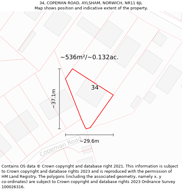 34, COPEMAN ROAD, AYLSHAM, NORWICH, NR11 6JL: Plot and title map