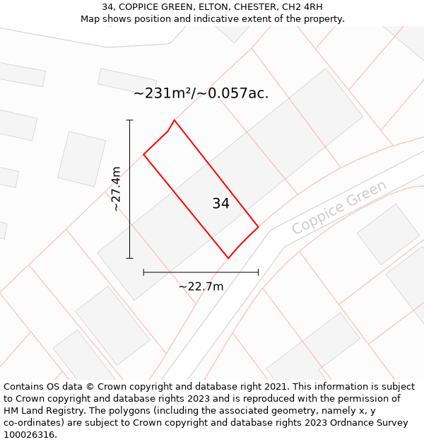 34, COPPICE GREEN, ELTON, CHESTER, CH2 4RH: Plot and title map