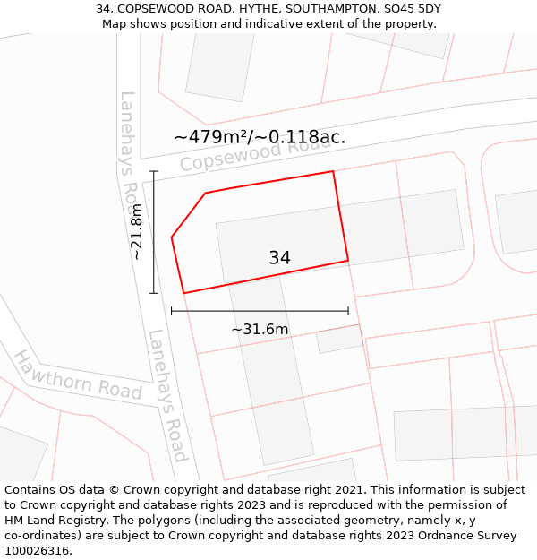 34, COPSEWOOD ROAD, HYTHE, SOUTHAMPTON, SO45 5DY: Plot and title map