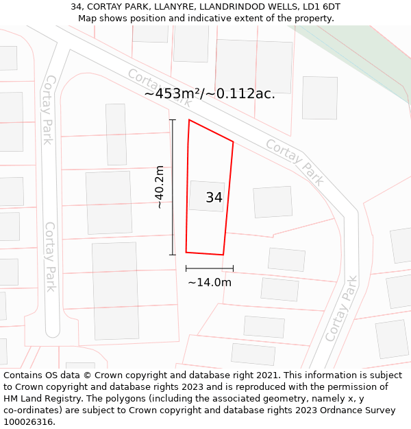 34, CORTAY PARK, LLANYRE, LLANDRINDOD WELLS, LD1 6DT: Plot and title map