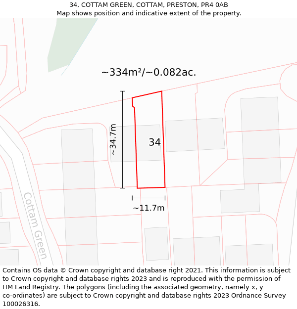 34, COTTAM GREEN, COTTAM, PRESTON, PR4 0AB: Plot and title map