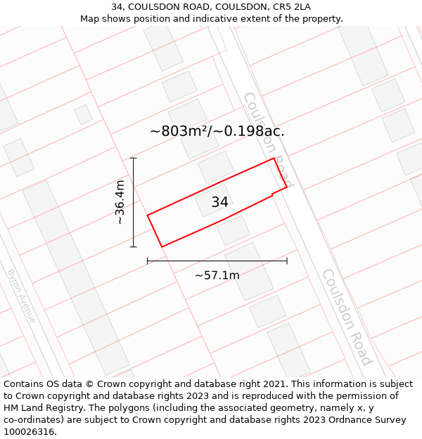 34, COULSDON ROAD, COULSDON, CR5 2LA: Plot and title map