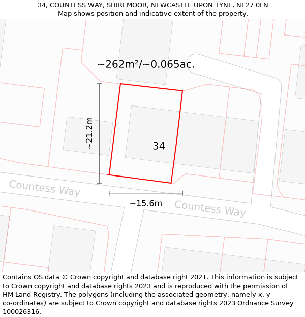 34, COUNTESS WAY, SHIREMOOR, NEWCASTLE UPON TYNE, NE27 0FN: Plot and title map