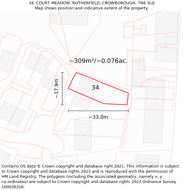 34, COURT MEADOW, ROTHERFIELD, CROWBOROUGH, TN6 3LQ: Plot and title map