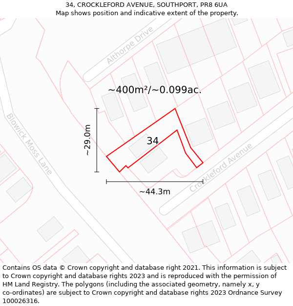 34, CROCKLEFORD AVENUE, SOUTHPORT, PR8 6UA: Plot and title map