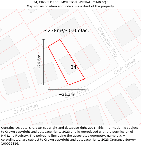 34, CROFT DRIVE, MORETON, WIRRAL, CH46 0QT: Plot and title map