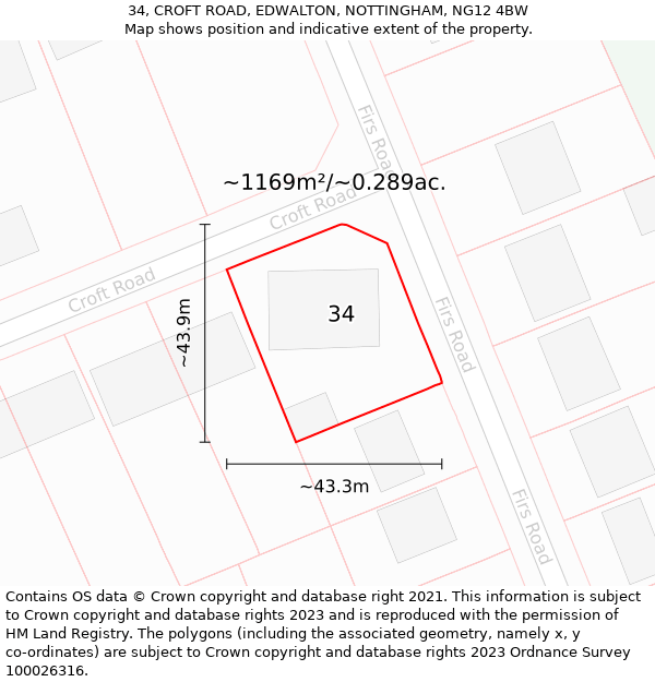 34, CROFT ROAD, EDWALTON, NOTTINGHAM, NG12 4BW: Plot and title map