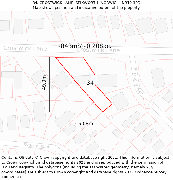 34, CROSTWICK LANE, SPIXWORTH, NORWICH, NR10 3PD: Plot and title map