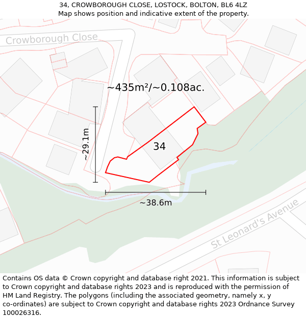 34, CROWBOROUGH CLOSE, LOSTOCK, BOLTON, BL6 4LZ: Plot and title map