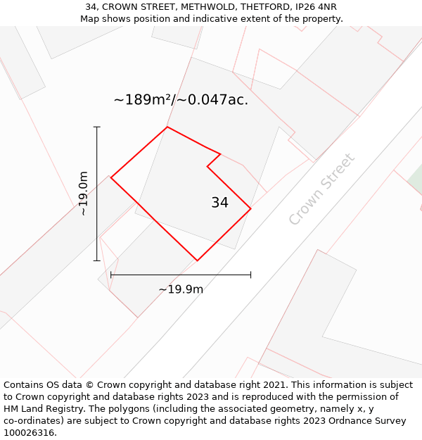 34, CROWN STREET, METHWOLD, THETFORD, IP26 4NR: Plot and title map