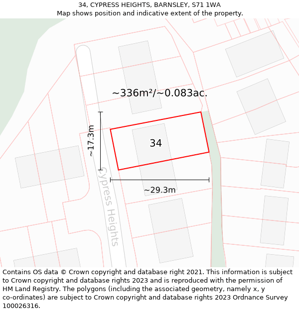 34, CYPRESS HEIGHTS, BARNSLEY, S71 1WA: Plot and title map