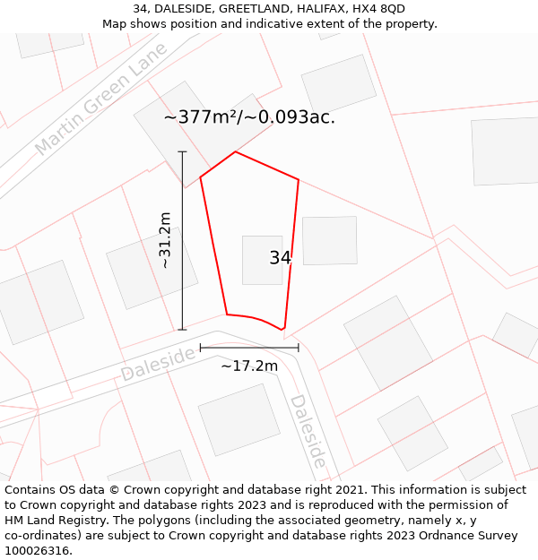 34, DALESIDE, GREETLAND, HALIFAX, HX4 8QD: Plot and title map