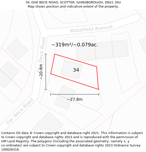 34, DAR BECK ROAD, SCOTTER, GAINSBOROUGH, DN21 3SU: Plot and title map