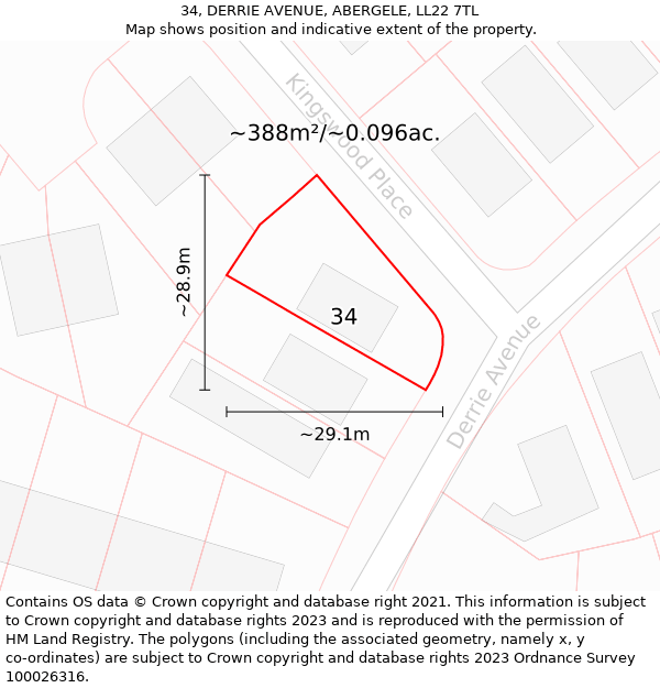 34, DERRIE AVENUE, ABERGELE, LL22 7TL: Plot and title map