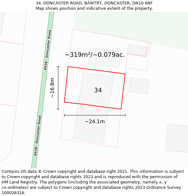 34, DONCASTER ROAD, BAWTRY, DONCASTER, DN10 6NF: Plot and title map