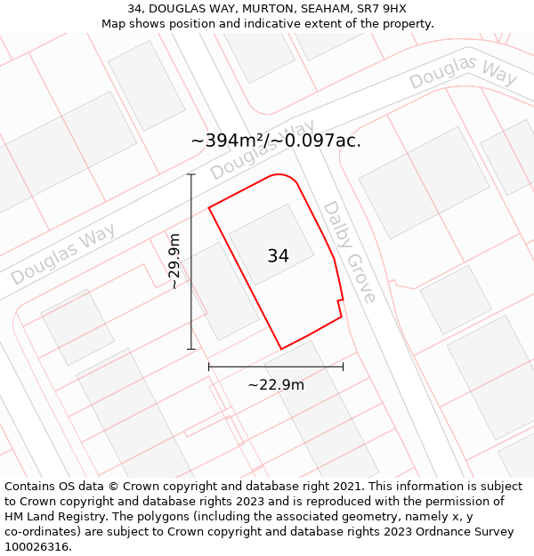 34, DOUGLAS WAY, MURTON, SEAHAM, SR7 9HX: Plot and title map