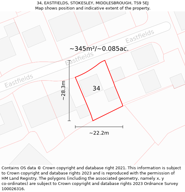 34, EASTFIELDS, STOKESLEY, MIDDLESBROUGH, TS9 5EJ: Plot and title map