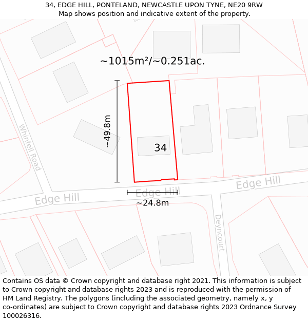 34, EDGE HILL, PONTELAND, NEWCASTLE UPON TYNE, NE20 9RW: Plot and title map