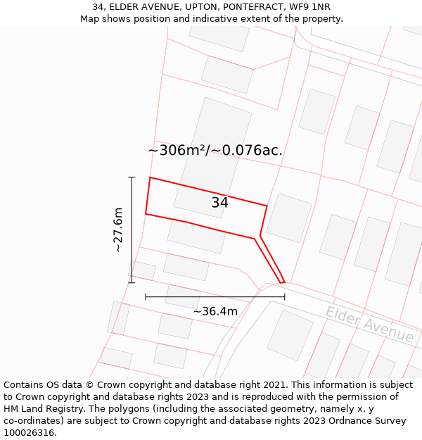 34, ELDER AVENUE, UPTON, PONTEFRACT, WF9 1NR: Plot and title map