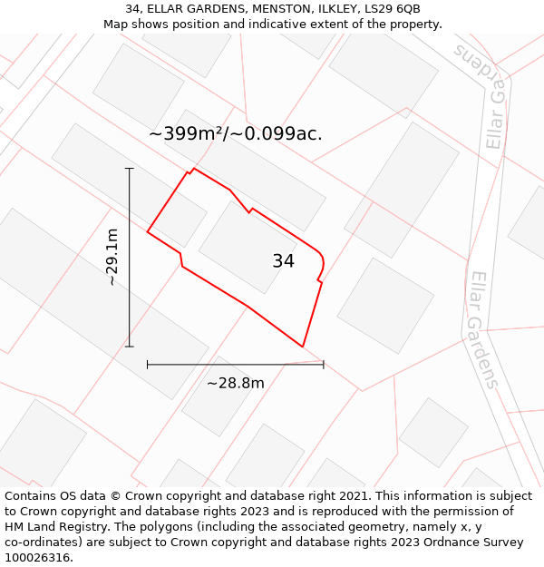 34, ELLAR GARDENS, MENSTON, ILKLEY, LS29 6QB: Plot and title map