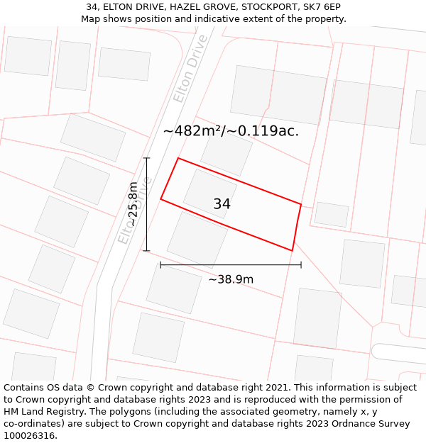 34, ELTON DRIVE, HAZEL GROVE, STOCKPORT, SK7 6EP: Plot and title map