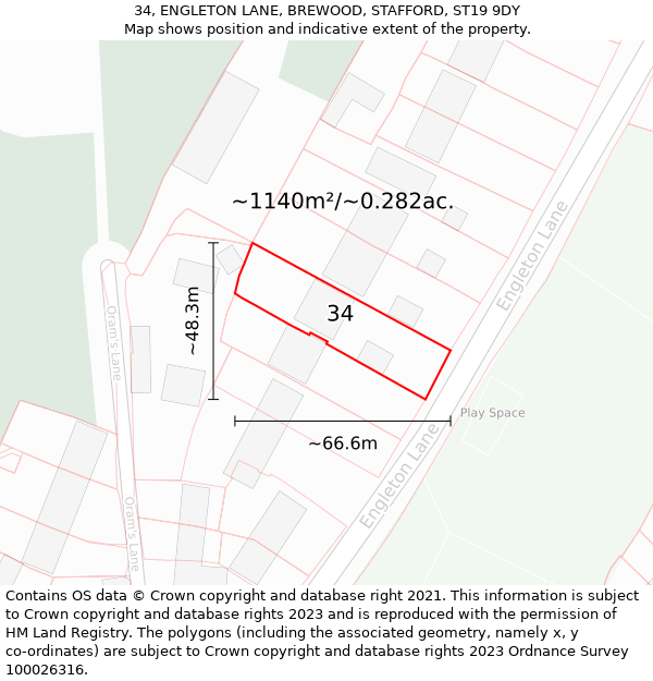 34, ENGLETON LANE, BREWOOD, STAFFORD, ST19 9DY: Plot and title map