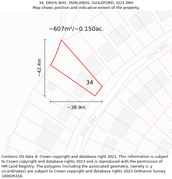 34, ENVIS WAY, FAIRLANDS, GUILDFORD, GU3 3NH: Plot and title map