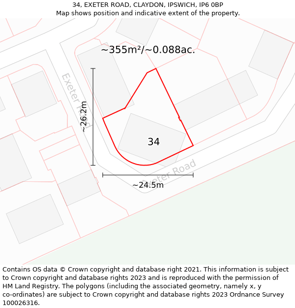 34, EXETER ROAD, CLAYDON, IPSWICH, IP6 0BP: Plot and title map