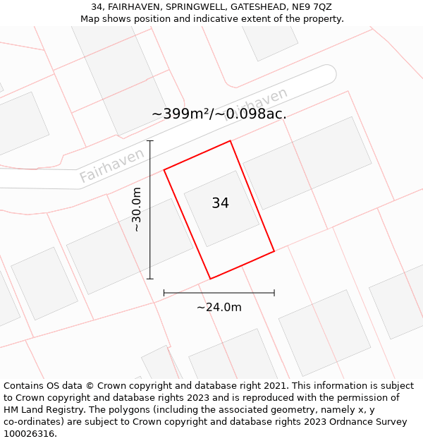 34, FAIRHAVEN, SPRINGWELL, GATESHEAD, NE9 7QZ: Plot and title map