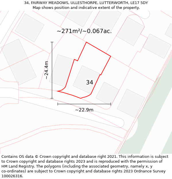 34, FAIRWAY MEADOWS, ULLESTHORPE, LUTTERWORTH, LE17 5DY: Plot and title map