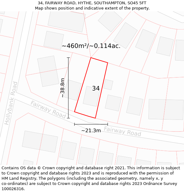 34, FAIRWAY ROAD, HYTHE, SOUTHAMPTON, SO45 5FT: Plot and title map