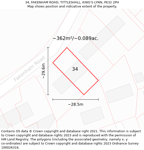 34, FAKENHAM ROAD, TITTLESHALL, KING'S LYNN, PE32 2PH: Plot and title map