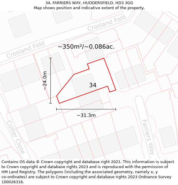 34, FARRIERS WAY, HUDDERSFIELD, HD3 3GG: Plot and title map